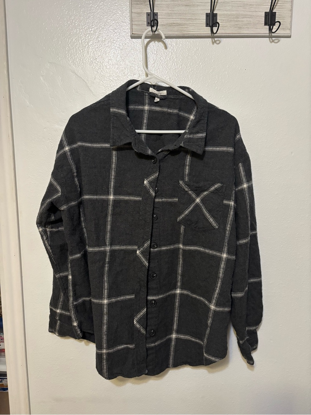 Maurices Black Plaid Button-Down Shirt with White Windowpane